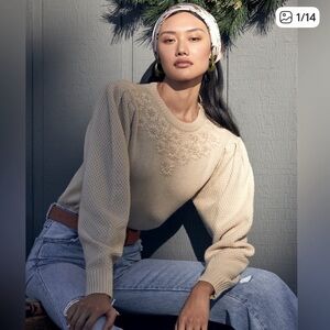 Lulu's Petal Warmed Up Beige Flower Stitch Sweater